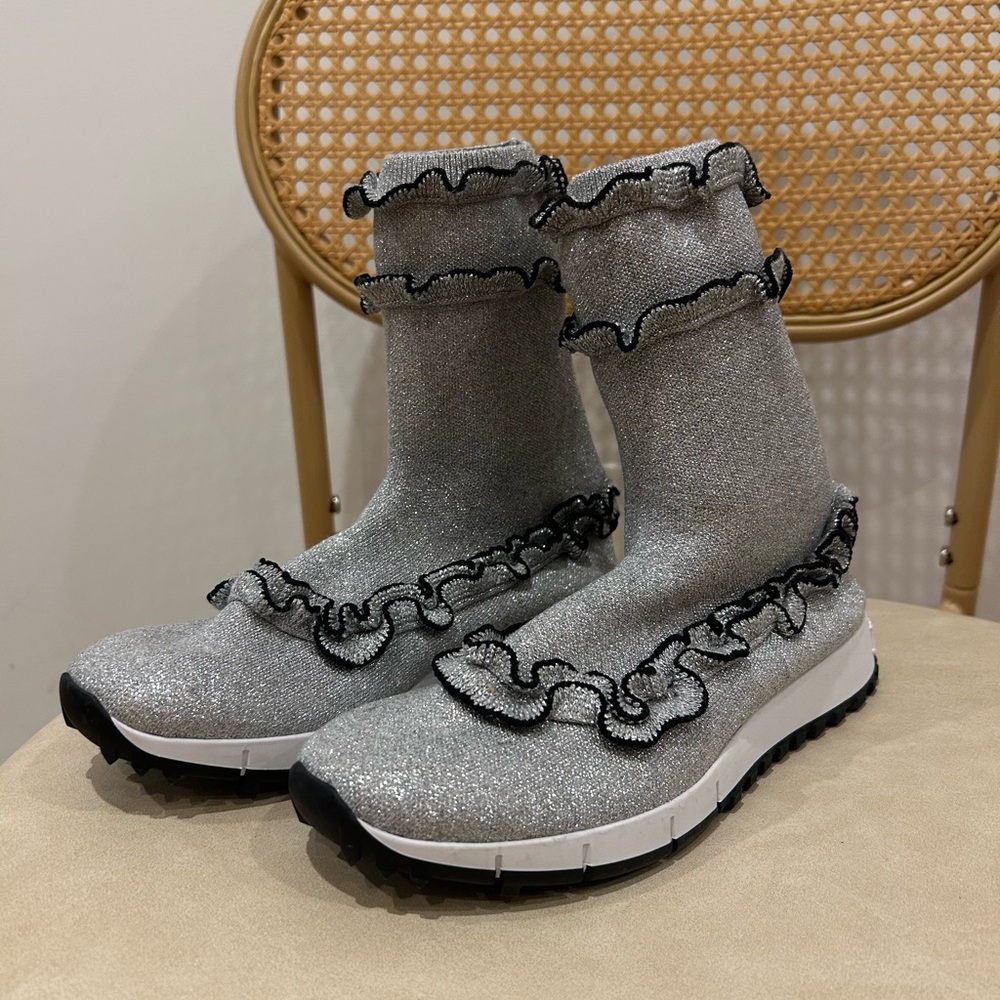 Jimmy Choo silver & black Eugene knit hi -tops sneaker